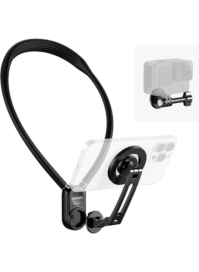 NEEWER Magnetic Neck Holder for Action Camera & Phone, Hands Free Neck Tripod Chest Mount Compatible with GoPro DJI Insta360 iPhone 15 Android, Neck Phone Holder for Recording POV Video Vlog, GP16