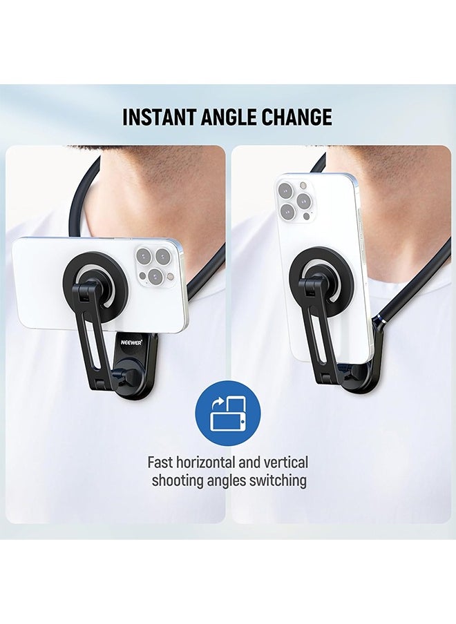 NEEWER Magnetic Neck Holder for Action Camera & Phone, Hands Free Neck Tripod Chest Mount Compatible with GoPro DJI Insta360 iPhone 15 Android, Neck Phone Holder for Recording POV Video Vlog, GP16