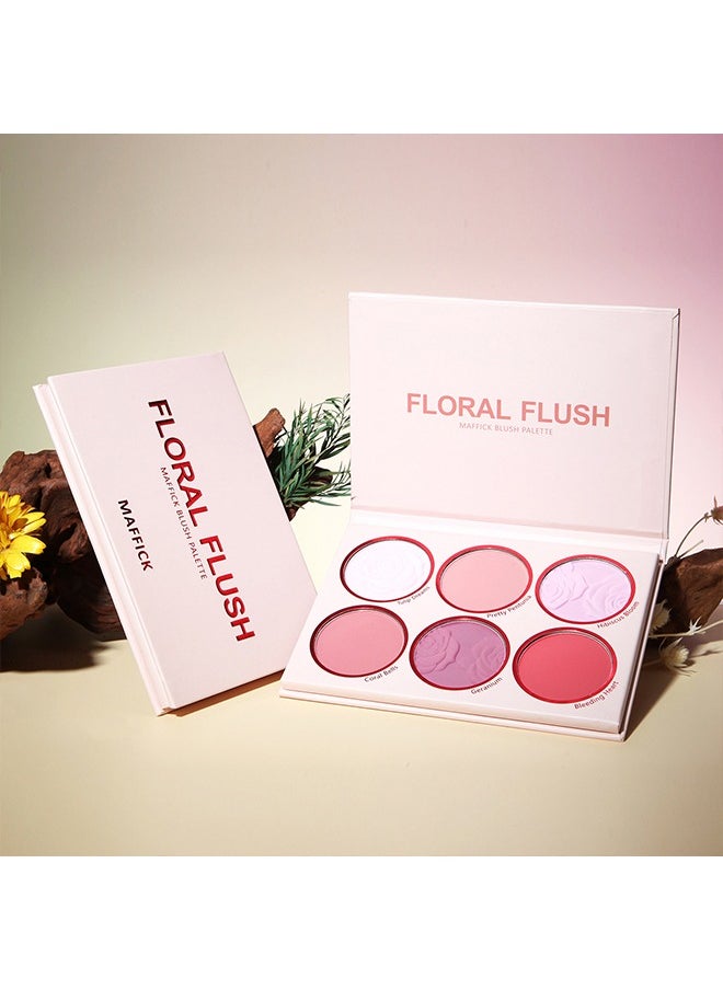 Floral Flush-6 Color Blush Palette, Eyeshadow Palette, Matte Pearl Finish for Diversified Vibrant Looks #01