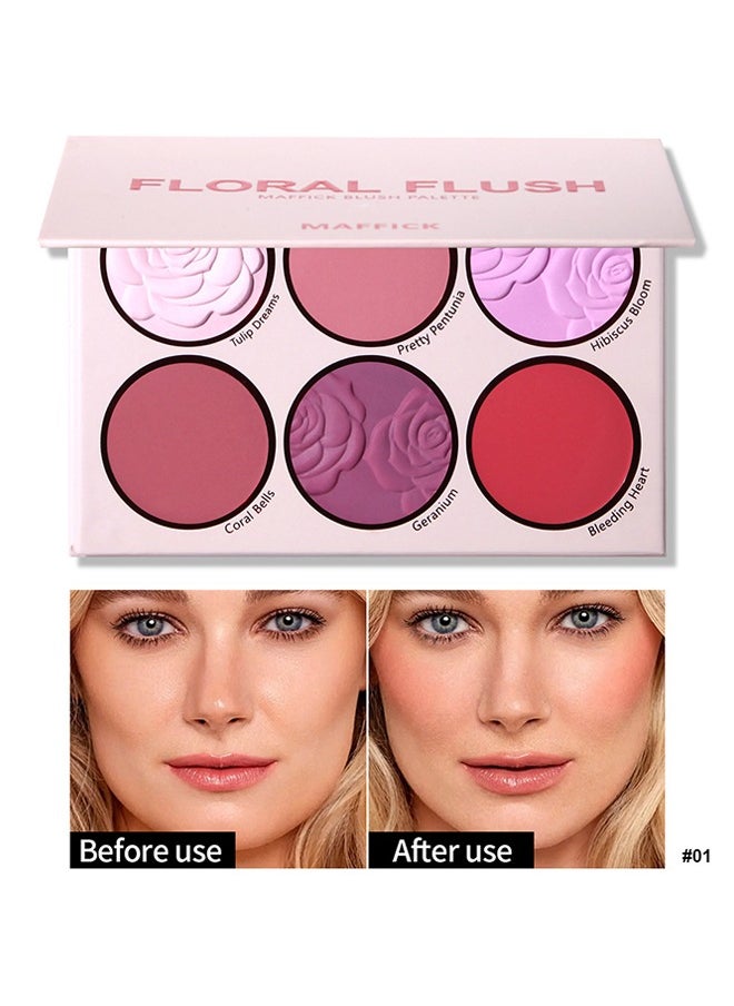 Floral Flush-6 Color Blush Palette, Eyeshadow Palette, Matte Pearl Finish for Diversified Vibrant Looks #01
