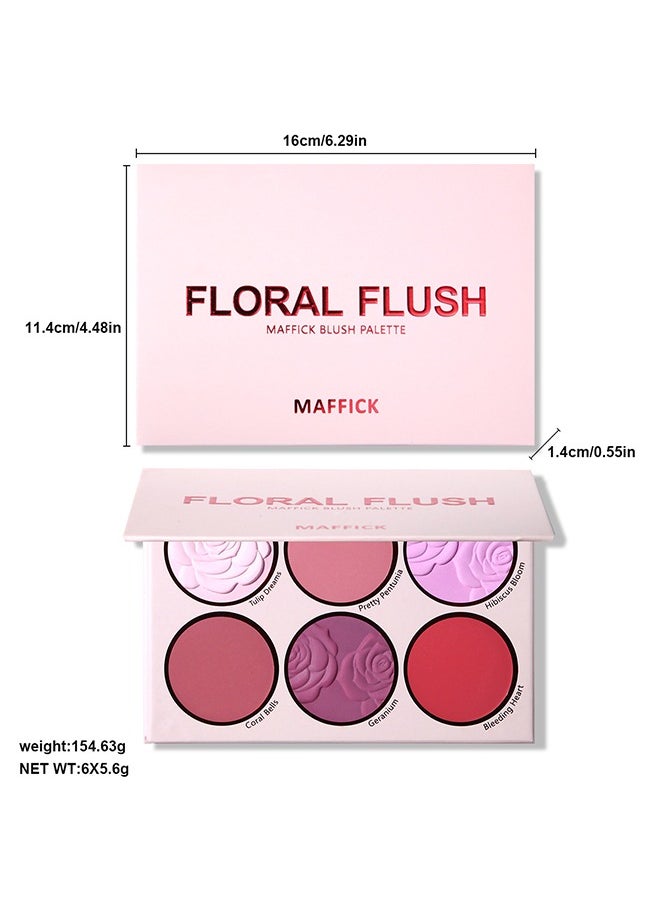 Floral Flush-6 Color Blush Palette, Eyeshadow Palette, Matte Pearl Finish for Diversified Vibrant Looks #01