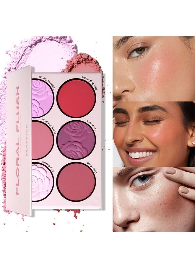 Floral Flush-6 Color Blush Palette, Eyeshadow Palette, Matte Pearl Finish for Diversified Vibrant Looks #01