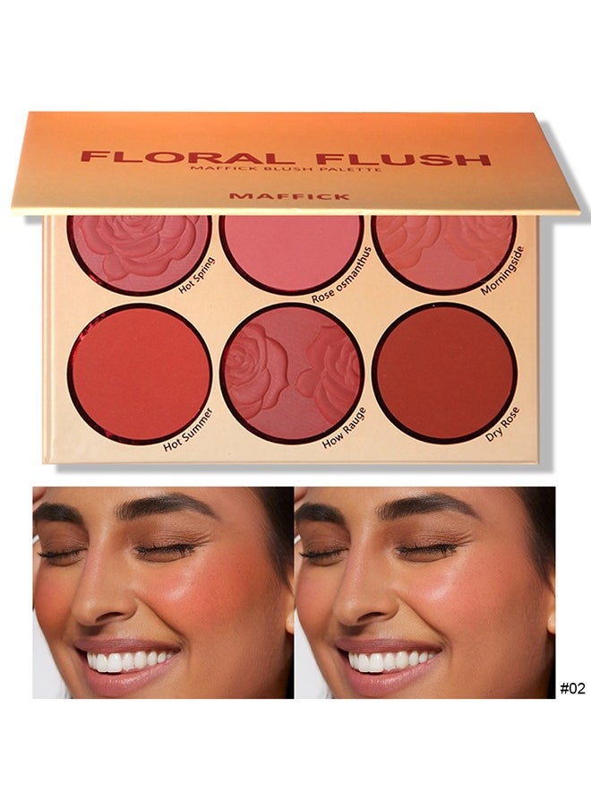 Floral Flush-6 Color Blush Palette, Eyeshadow Palette, Matte Pearl Finish for Diversified Vibrant Looks #02