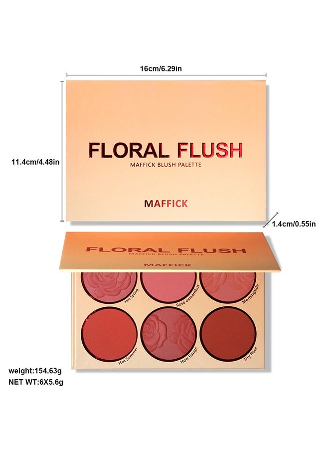 Floral Flush-6 Color Blush Palette, Eyeshadow Palette, Matte Pearl Finish for Diversified Vibrant Looks #02