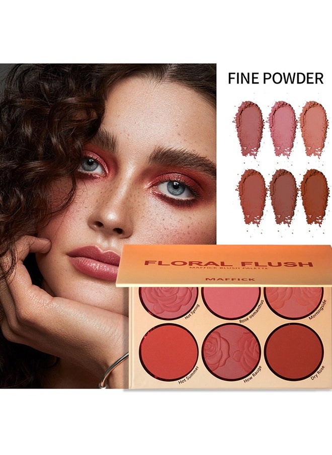 Floral Flush-6 Color Blush Palette, Eyeshadow Palette, Matte Pearl Finish for Diversified Vibrant Looks #02