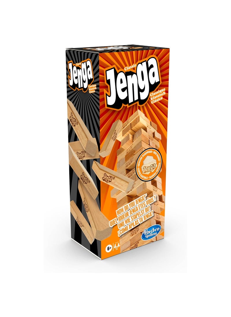 Classic Jenga Game - 54 Pcs Genuine Hardwood Blocks, Jenga Stacking Tower Party Game For Family And Kids Ages 6+, Fun Birthday Gift & Gift For All Occasions, 8.1x8.1x28cm 1 or More Players Players