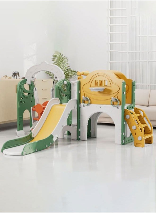 Toddler Swing Slide Set Kids Plastic Slide with Climber Outdoor Indoor Playground with Basketball Hoop