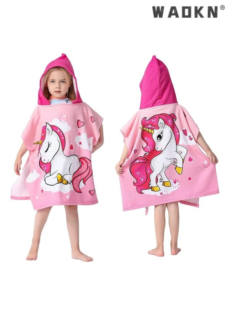 Kids Hooded Towel, Kids Bath Towel, Microfiber Bath Towel, Super Soft Robe Poncho Bathrobe, Swimming Beach Holiday Water Playing Pool Bath Cover Ups for 1 to 6 Years Toddler Boys Girls