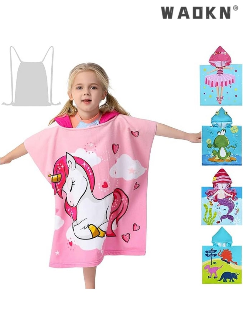 Kids Hooded Towel, Kids Bath Towel, Microfiber Bath Towel, Super Soft Robe Poncho Bathrobe, Swimming Beach Holiday Water Playing Pool Bath Cover Ups for 1 to 6 Years Toddler Boys Girls