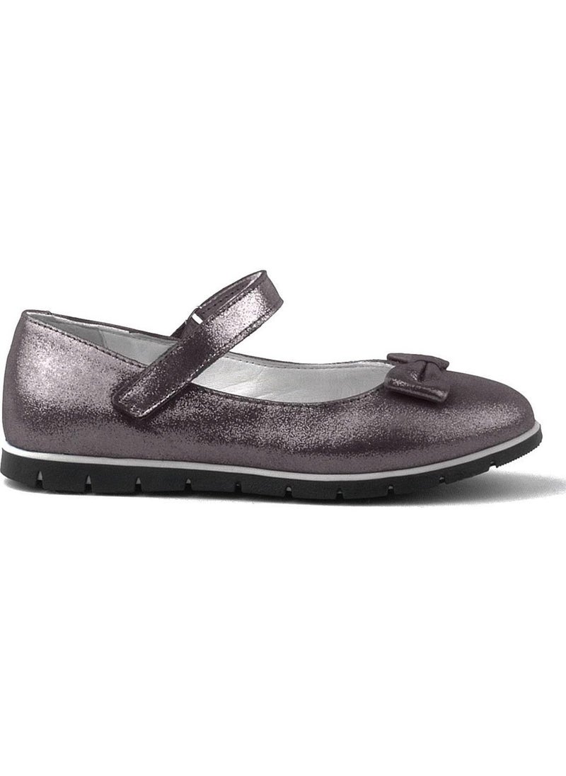 Genuine Leather Platinum Gray Velcro Girls Ballerina Shoes