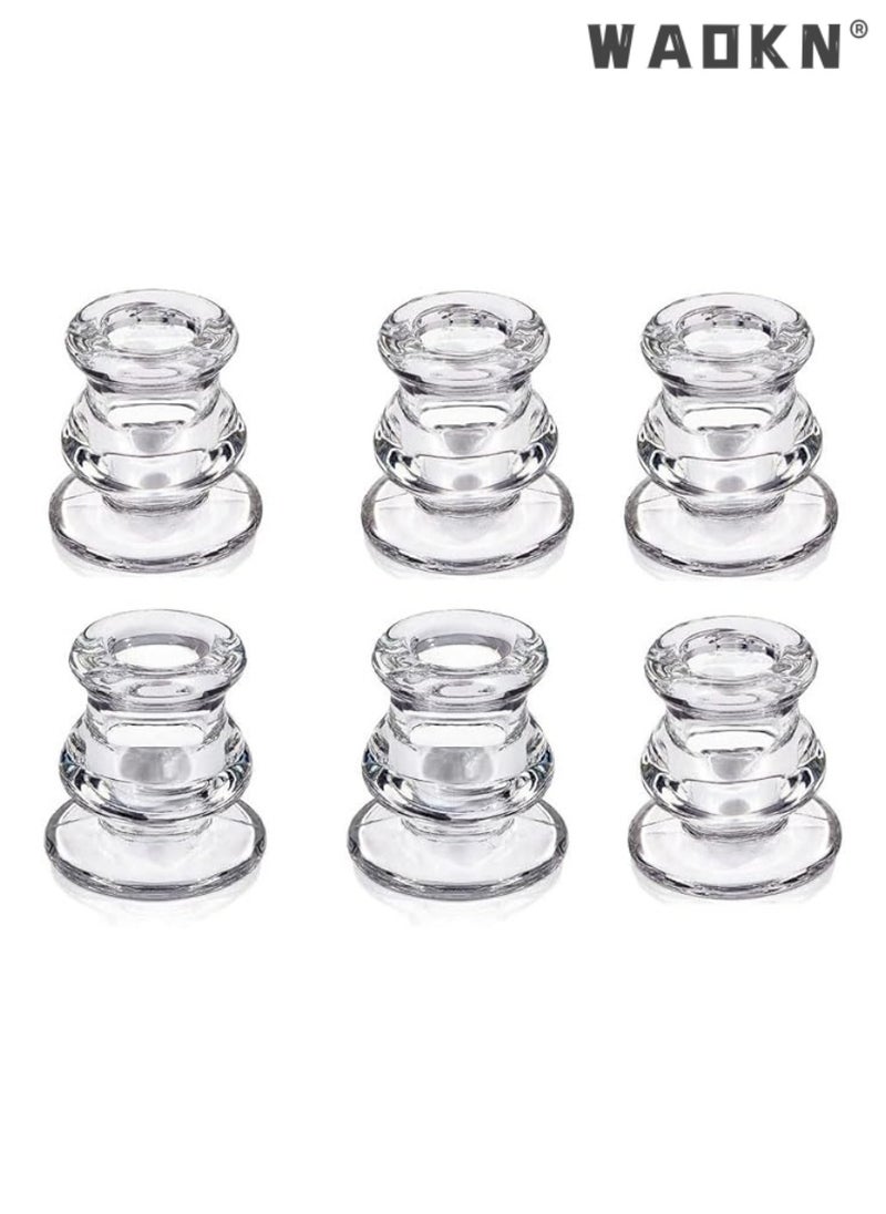 Elegant Glass Candlestick Holders Set of 6 - Tapered Design for Wedding Celebration Tables, Anniversary Dinner Gatherings, Sophisticated Dining Room Displays, Romantic Valentine's Day Settings, and Any Special Occasion Decor