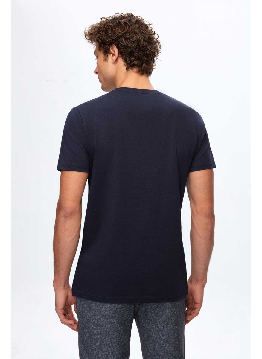 Regular Fit Navy Blue Plain T-Shirt