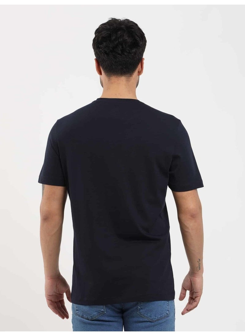 Navy Blue Men's Slim Fit Plain V-Neck Tshirt - 105594