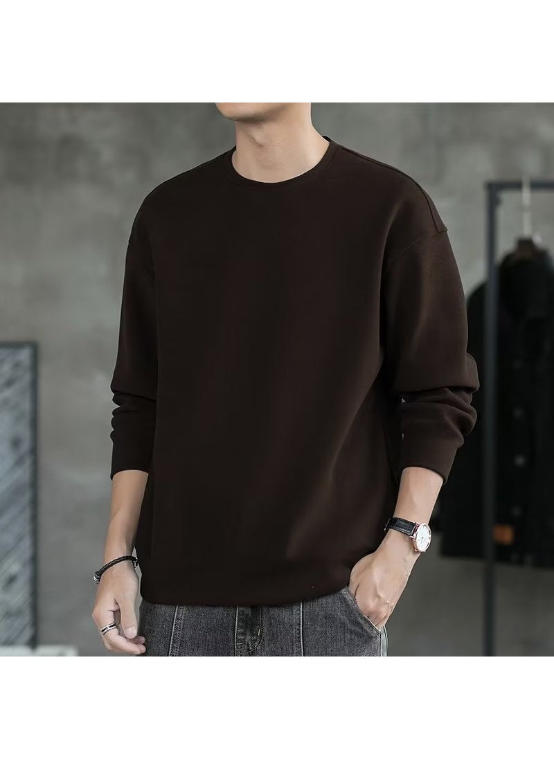 Casual Dual-Face Velvet Mens Fleece Sweatshirt Brown