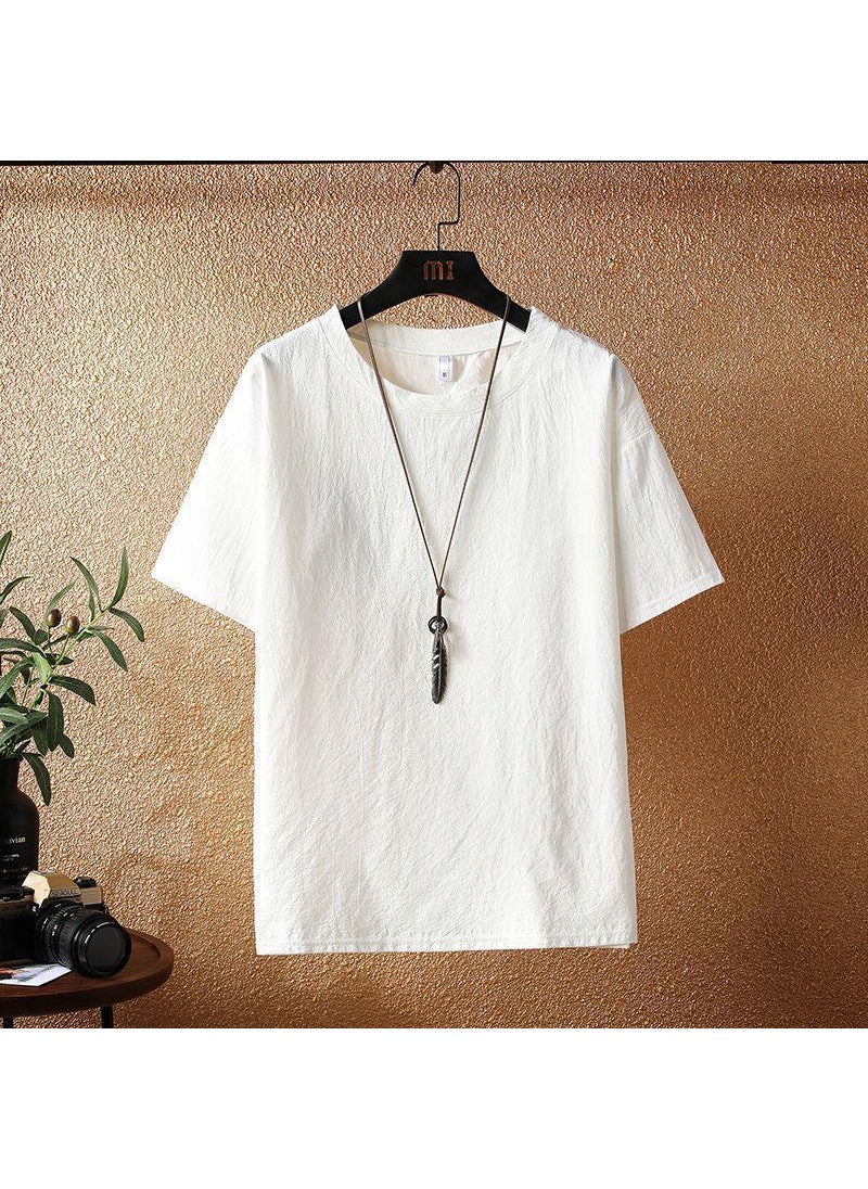 Linen Cotton Blend Mens Summer Tee White