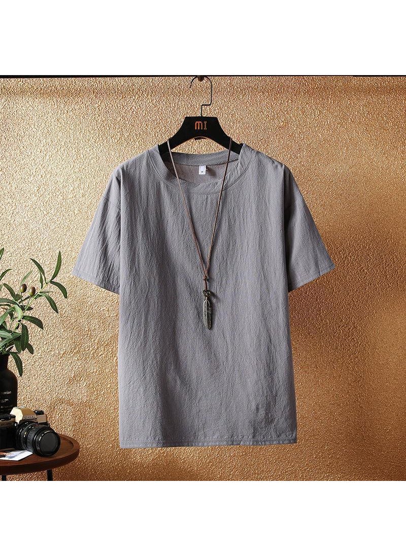 Linen Cotton Blend Mens Summer Tee Gray