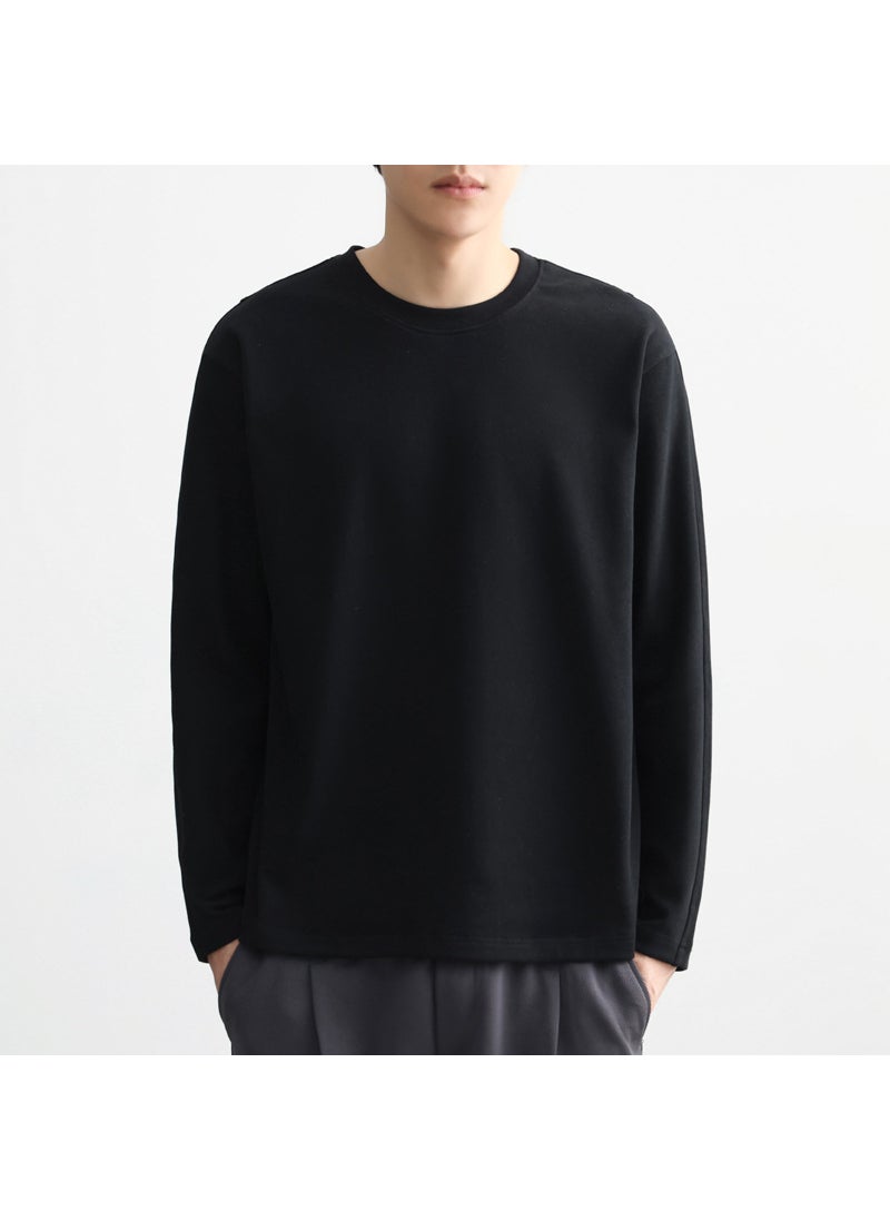 260g Heavyweight Long Sleeve Tee 2024 Spring Autumn Solid Color Mens Casual Crew Neck T-Shirt Black