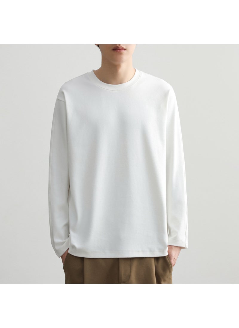 260g Heavyweight Long Sleeve Tee 2024 Spring Autumn Solid Color Mens Casual Crew Neck T-Shirt White