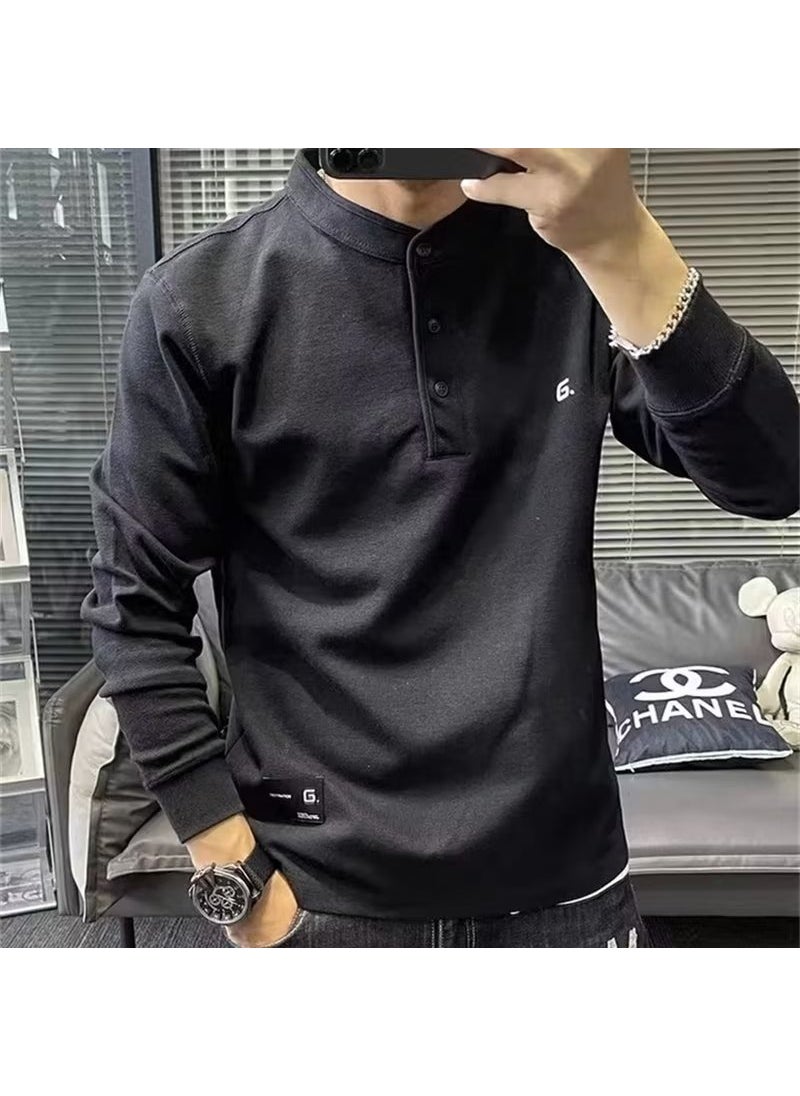 1 x 5 pcs 2023 Casual Embroidered Tee Korean Loose Mens Fashion Black