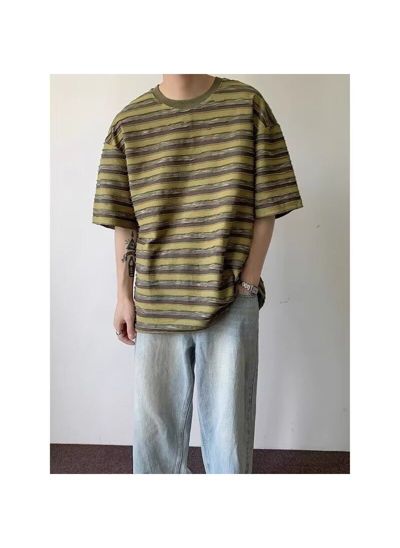 Korean Summer Casual Striped Breathable Tee Yellow