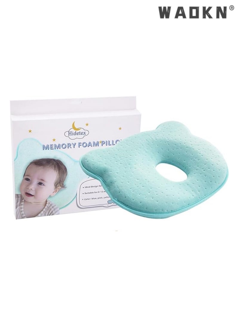 Baby Pillow - Preventing Flat Head Syndrome (Plagiocephaly) for Your Newborn Baby，Made of Memory Foam Head- Shaping Pillow and Neck Support (0-12 Months) (Blue)