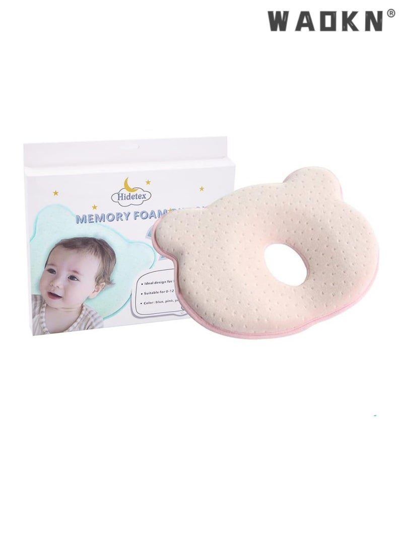 Baby Pillow - Preventing Flat Head Syndrome (Plagiocephaly) for Your Newborn Baby，Made of Memory Foam Head- Shaping Pillow and Neck Support (0-12 Months) (Pink)