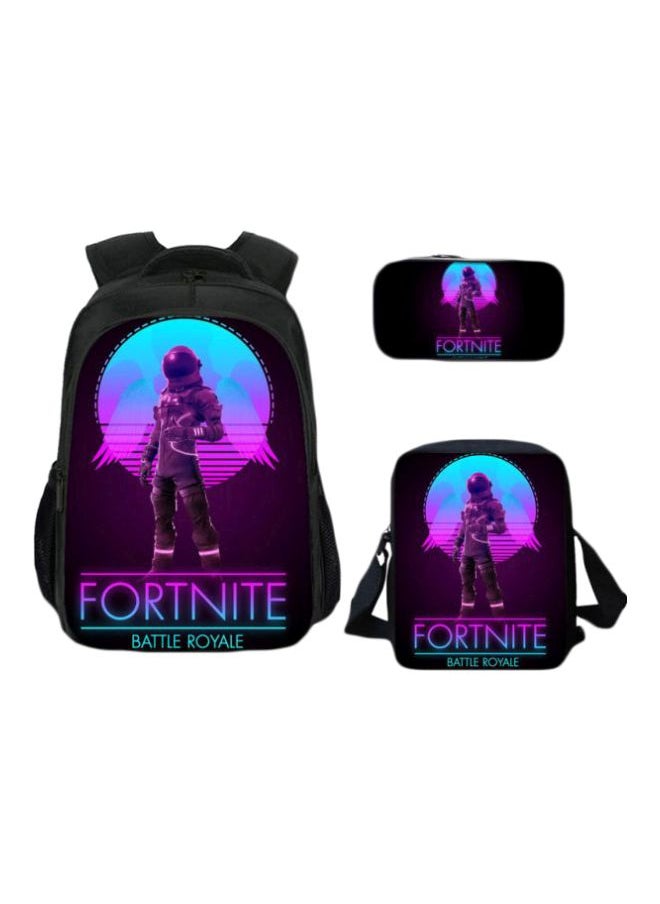 3-Piece 3D Fortnite Printed Backpack Set Black/Purple/Blue