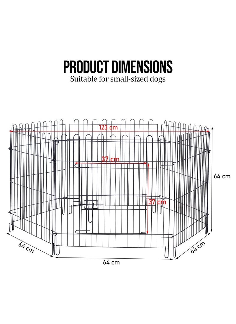 Dog playpen, Portable & Foldable metal pet playpen with 6 panels, Locking mechanism, and Smooth edges, Suitable for small to medium-sized dogs Ideal for Indoor/Outdoor use 123 cm (Black)