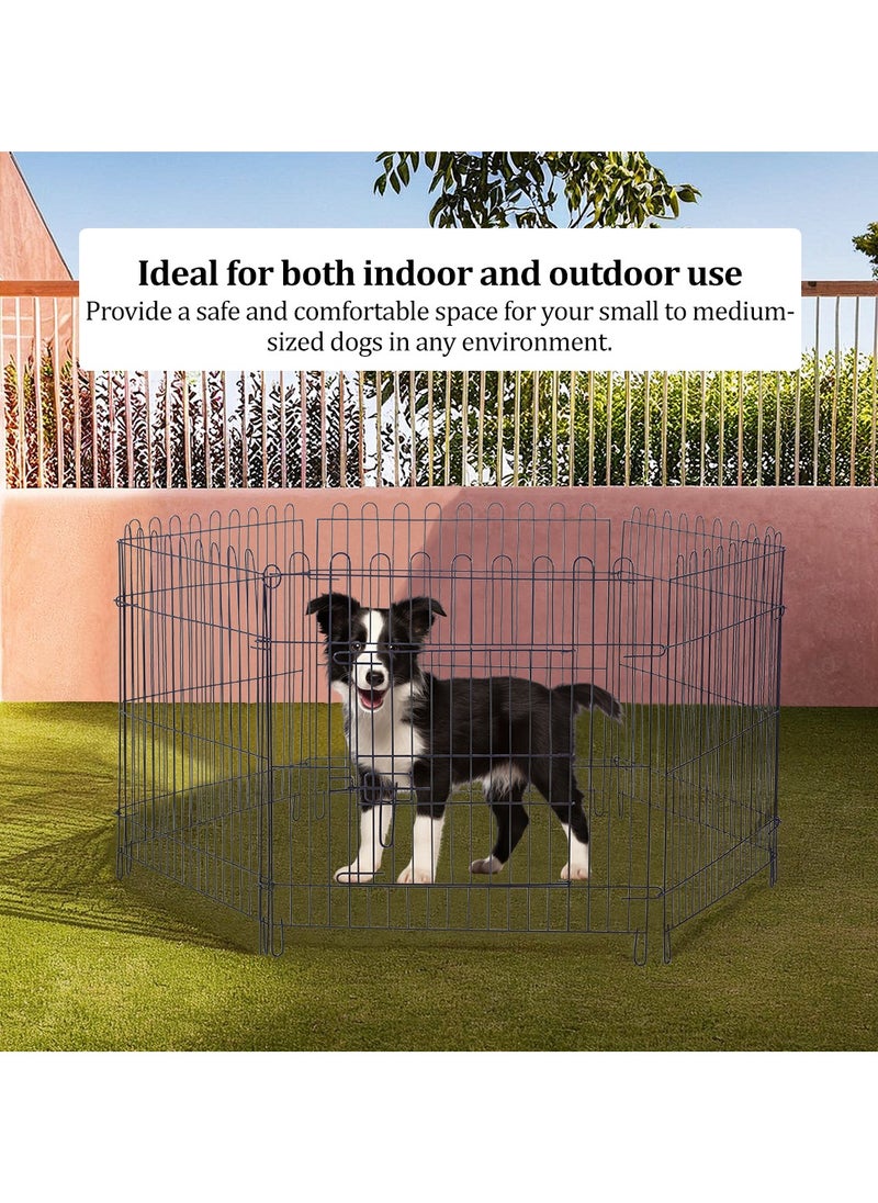 Dog playpen, Portable & Foldable metal pet playpen with 6 panels, Locking mechanism, and Smooth edges, Suitable for small to medium-sized dogs Ideal for Indoor/Outdoor use 123 cm (Black)