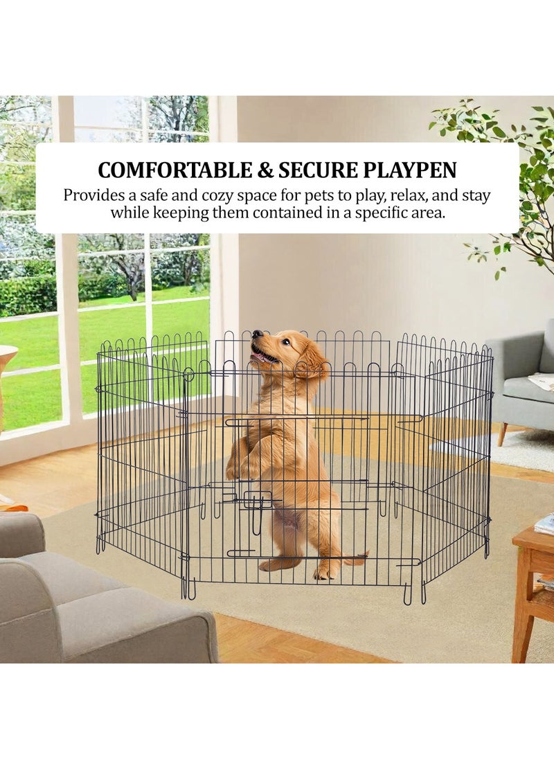 Dog playpen, Portable & Foldable metal pet playpen with 6 panels, Locking mechanism, and Smooth edges, Suitable for small to medium-sized dogs Ideal for Indoor/Outdoor use 123 cm (Black)