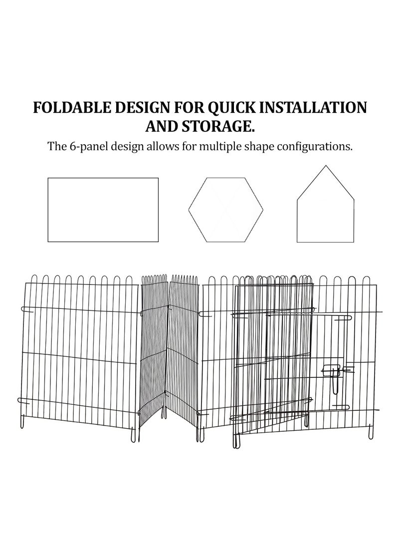 Dog playpen, Portable & Foldable metal pet playpen with 6 panels, Locking mechanism, and Smooth edges, Suitable for small to medium-sized dogs Ideal for Indoor/Outdoor use 123 cm (Black)