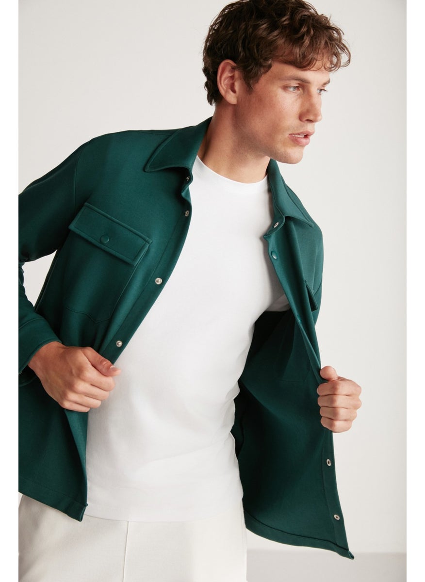 Maze Men's Special Texture Thick Fabric Pocket Snap Green Jacket