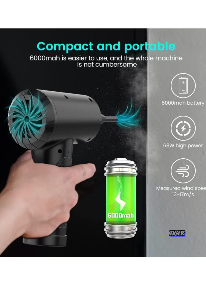 Powerful Portable Compressed Air Duster – 3 Gear Adjustable Electric Air Blower with LED Light, Rechargeable Cordless Dust Remover for Office, Keyboard, Computer, Car – Black