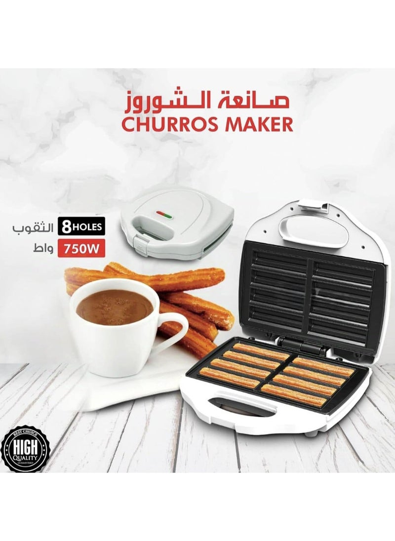 Churros Maker with 8 Holes, 750W Non-Stick Electric Churro Maker for Breakfast, Snacks, & School Tiffin – Easy-to-Use & Clean Churro Machine for Perfect Homemade Churros