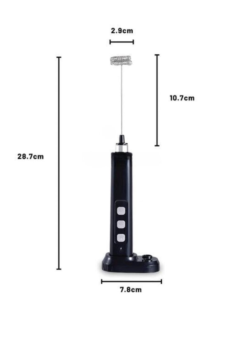 Liying Rechargeable Milk Frother Handheld with 3 Heads, Silver Coffee Electric Whisk Drink Foam Mixer, Mini Hand Stirrer with 3 Speeds Adjustable for Latte, Cappuccino, Hot Chocolate, Egg (Black)