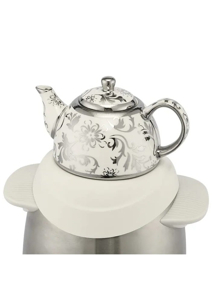 Electric Samovar Tea Maker White Ceramic Enamel Electric Kettle with Thermostat, 2.5L Water Kettle Perfect for Traditional Tea Brewing, Hot Water, and Beverage Preparation