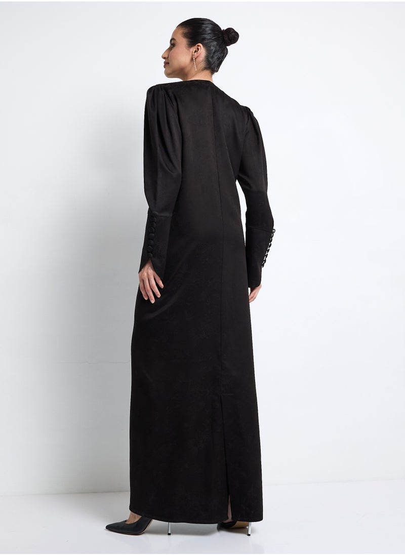 Black Abaya with  Buttoned Sleeve Design + Shella