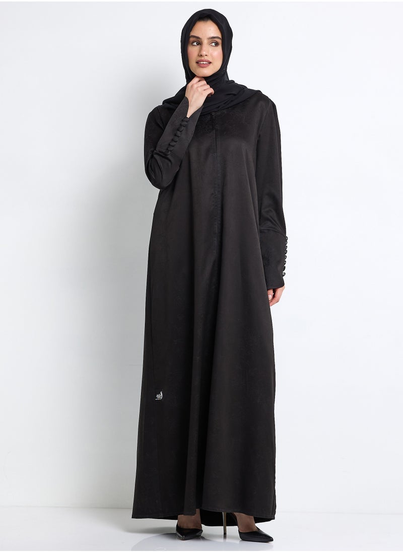 Black Abaya with  Buttoned Sleeve Design + Shella