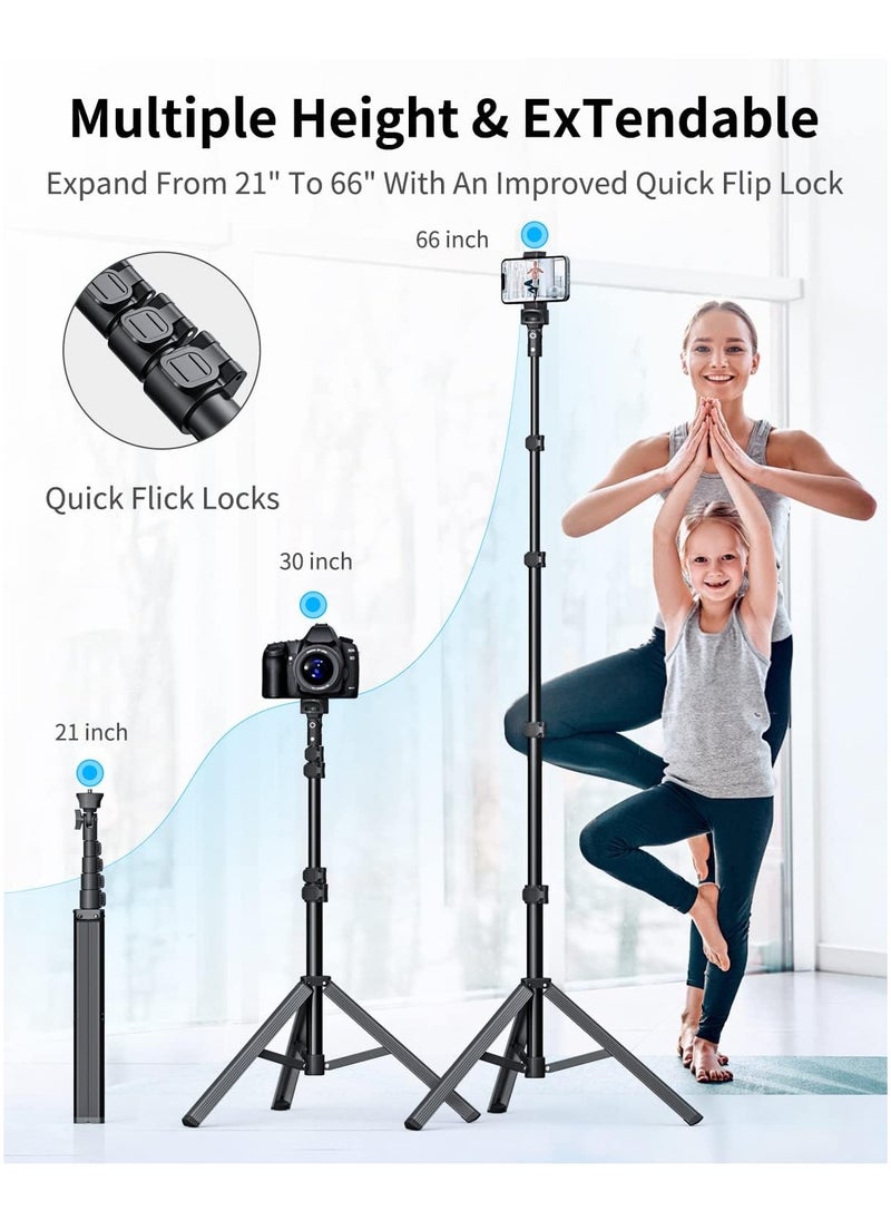 Phone Tripod - 66 [Stable & Tall] iPhone Tripod Stand with Remote, Tripod for iPhone Compatible with iPhone 16 15 Pro Max 14 13 Plus,Samsung S22/ Camera/GoPro/Video Recording