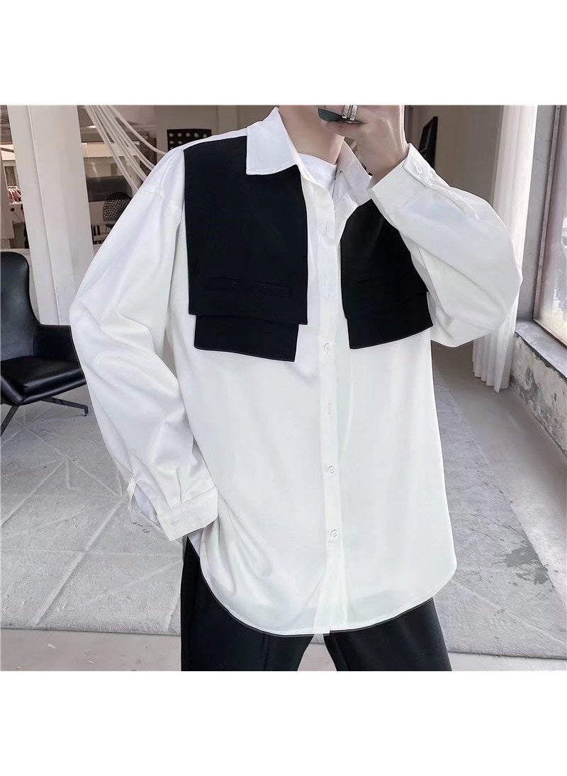 1 x 5 pcs Spring Autumn Two-piece Long Sleeve Mens Trendy Shirt C183 White