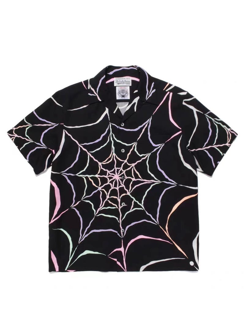 WACKO MARIA 21AW Wolf Head Spider Hawaiian Shirt Black
