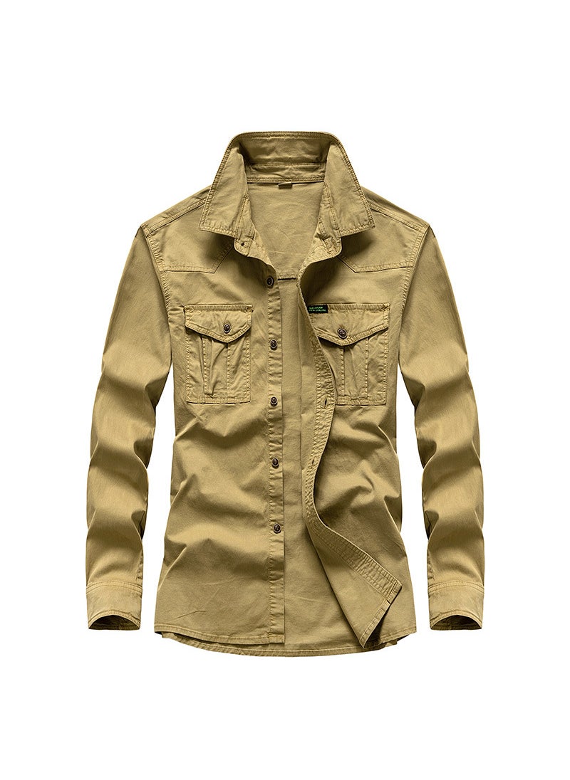 Trendy Mens Loose Fit Fashion Shirt Khaki