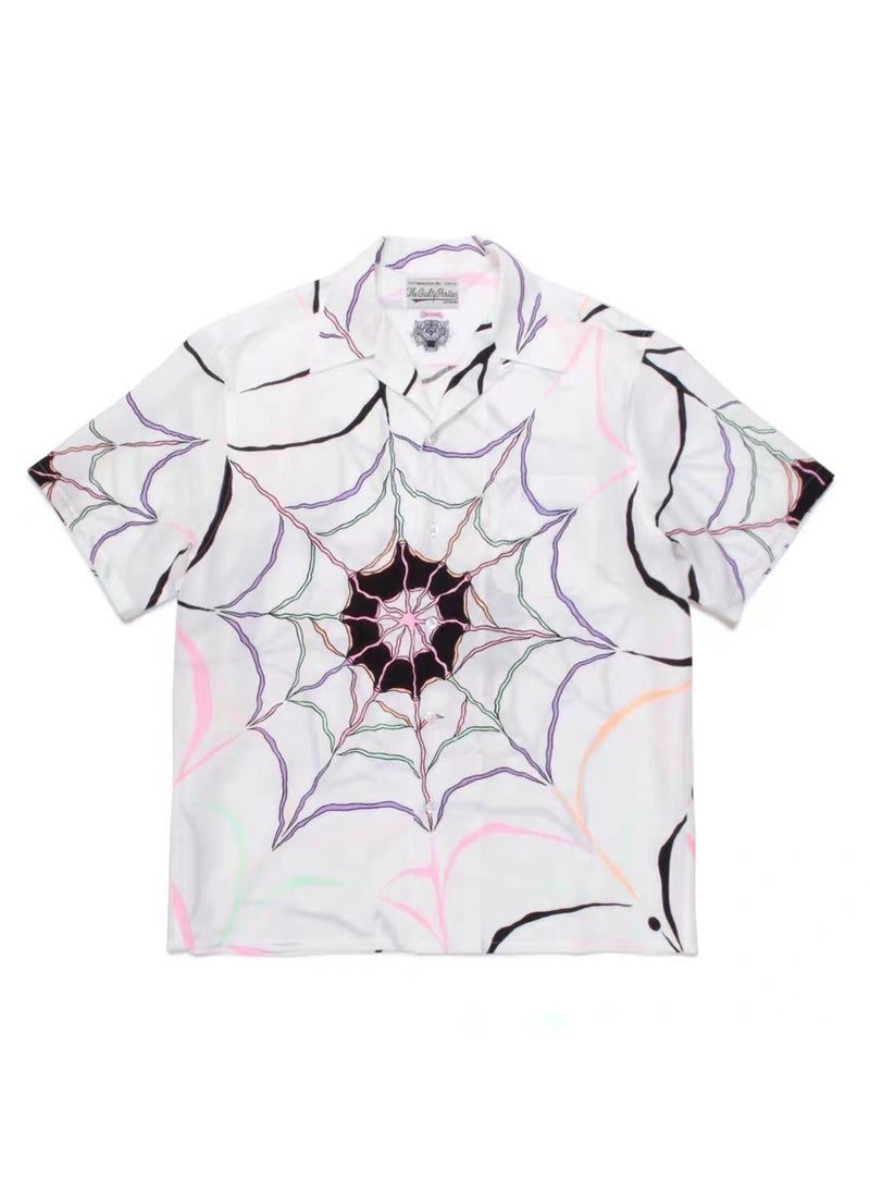 WACKO MARIA 21AW Wolf Head Spider Hawaiian Shirt White