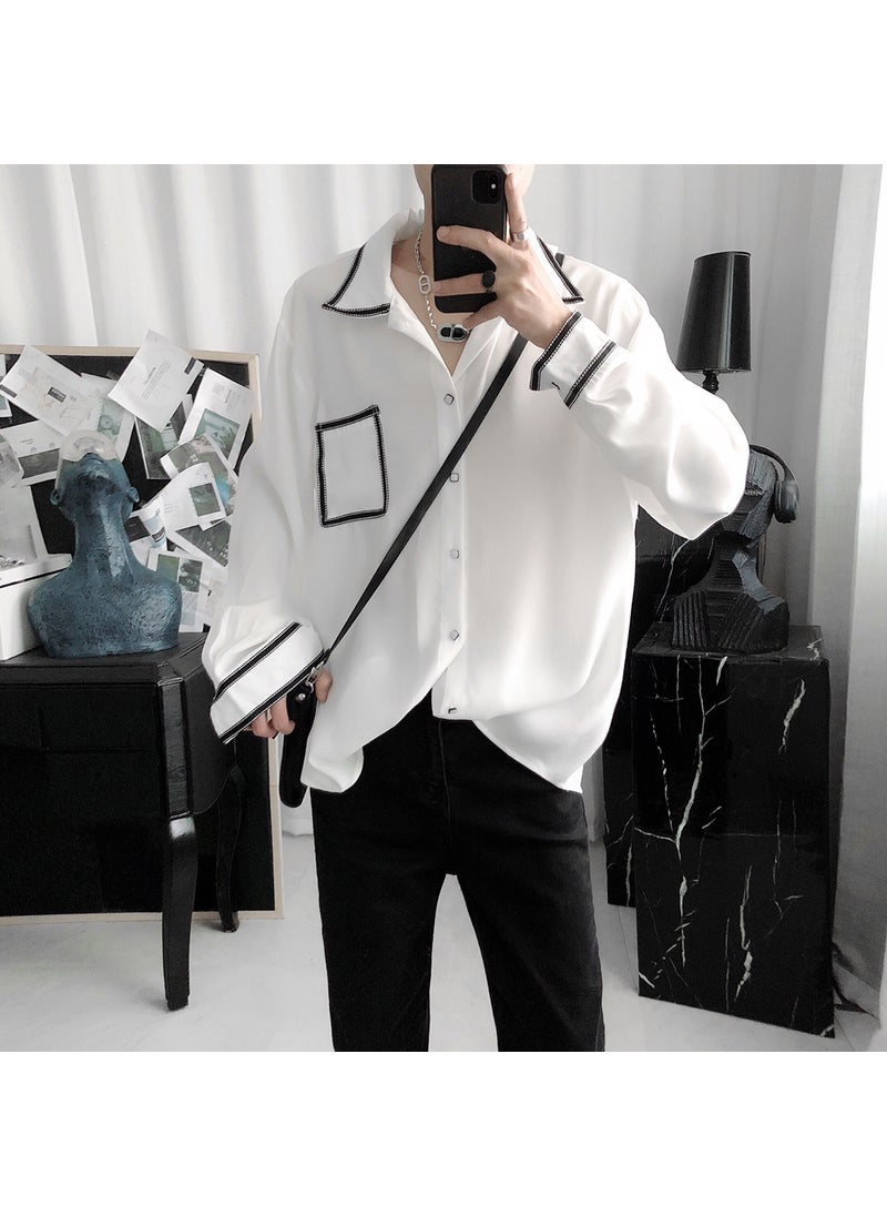 1 x 5 pcs Mens Spring Autumn Patchwork Shirt c86 White