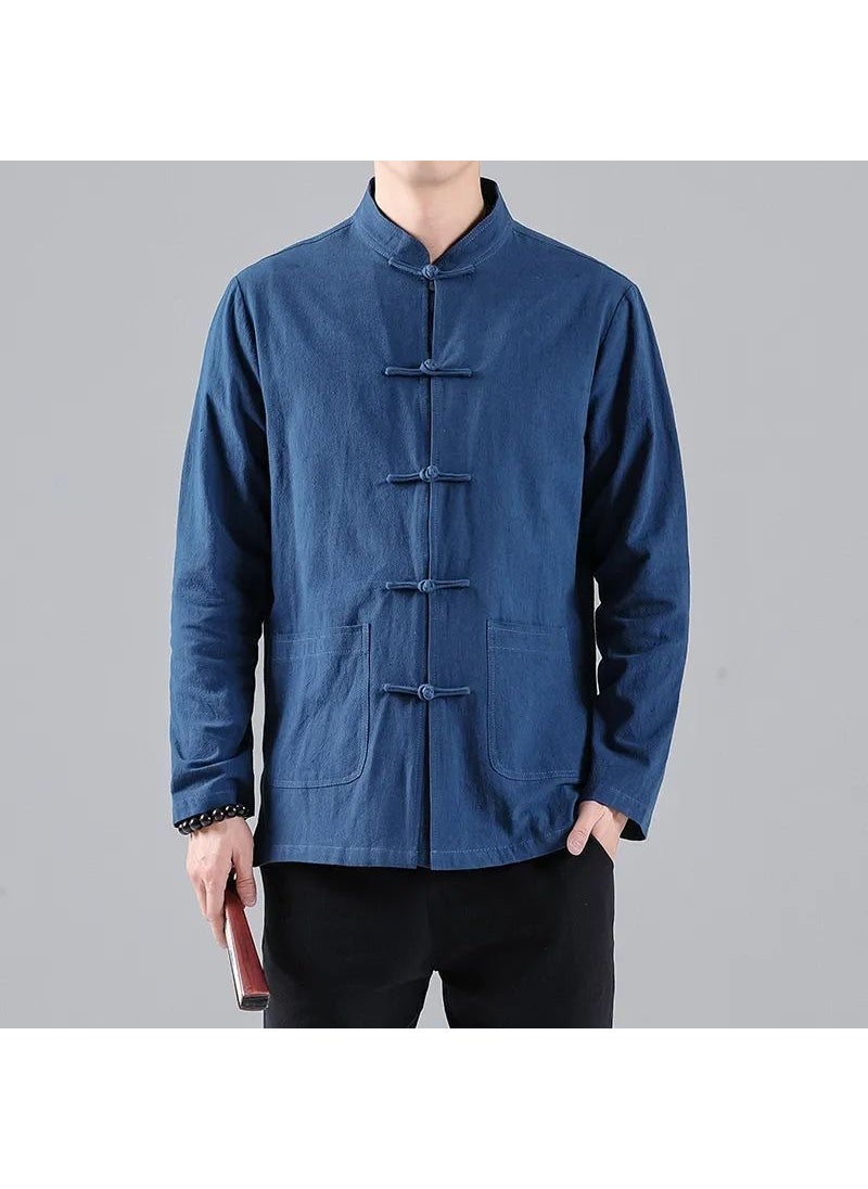 Vintage Menswear Spring Autumn Tang Costume Navy blue [Loss clearance] 8 pieces left [high quality product]