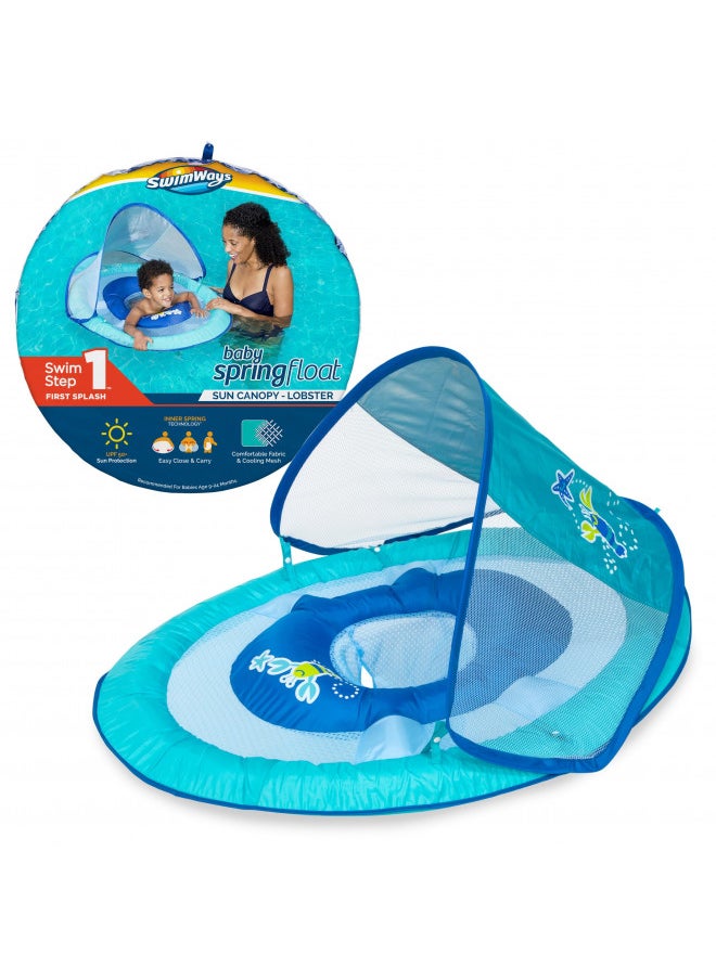 SwimWays Baby Spring Float with Adjustable Canopy and UPF Sun Protection, Blue Lobster