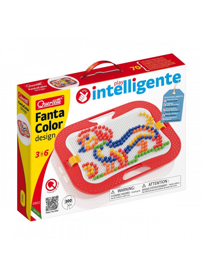 Quercetti - FantaColor Design - 300 Piece Creative Art Set with Colored Pegs and Storage Tray, for Kids Ages 3 Years +