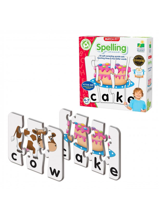 The Learning Journey: Match It! - Spelling - 20 Piece Self-Correcting Spelling Puzzle for Three and Four Letter Words with Matching Images - Learning Toys for 4 Year Olds - Award Winning Toys