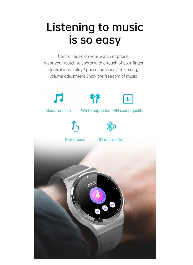 GT69 Smart Watch with TWS Earphones Heart Rate Blood Pressure Oxygen Monitoring Bluetooth Call Music and Sports Features for Men and Women Gray