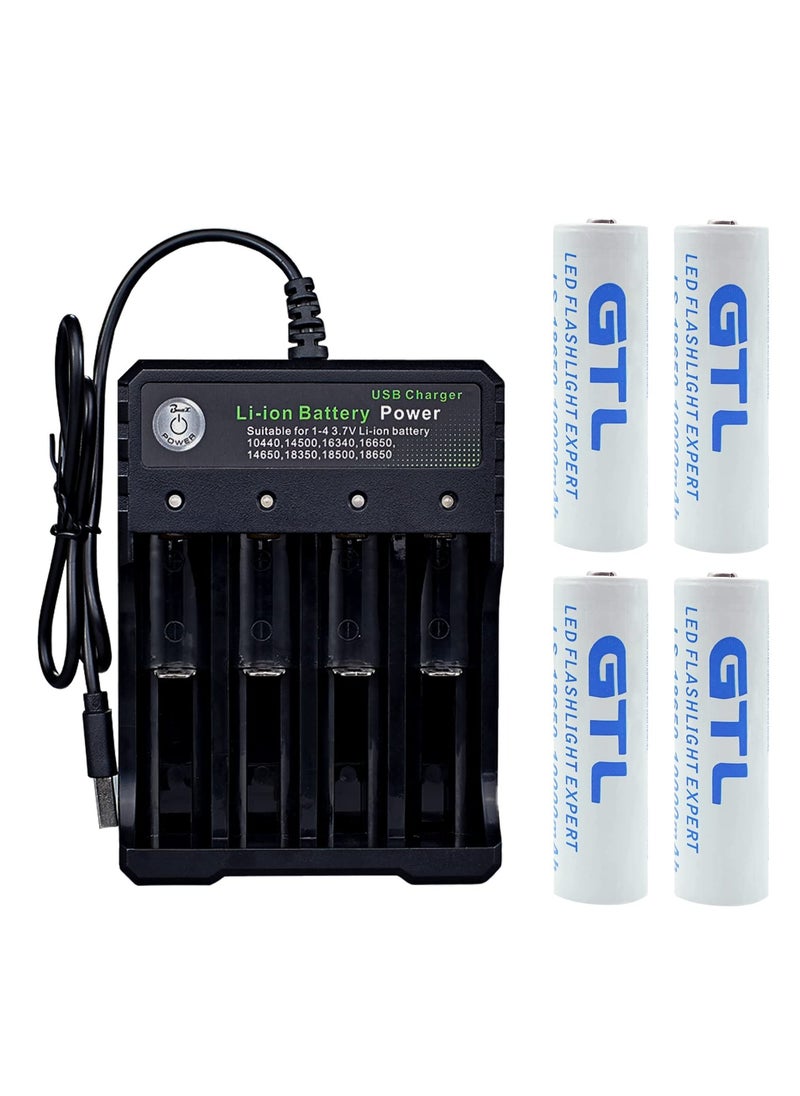 18650 Battery Charger with 4PCS 3.7V 9800mAh Rechargeable Batteries with 4 Slot USB USB Intelligent Universal Battery Charger Suitable for Li-ion 14500 16340 16650 14650 18350 18500 18650